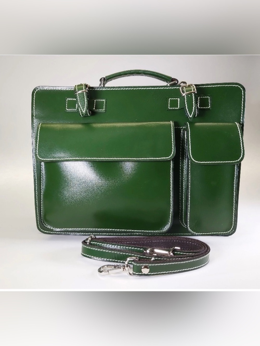 Emporium Italy Genuine Italian Green Leather Messenger Briefcase Bag